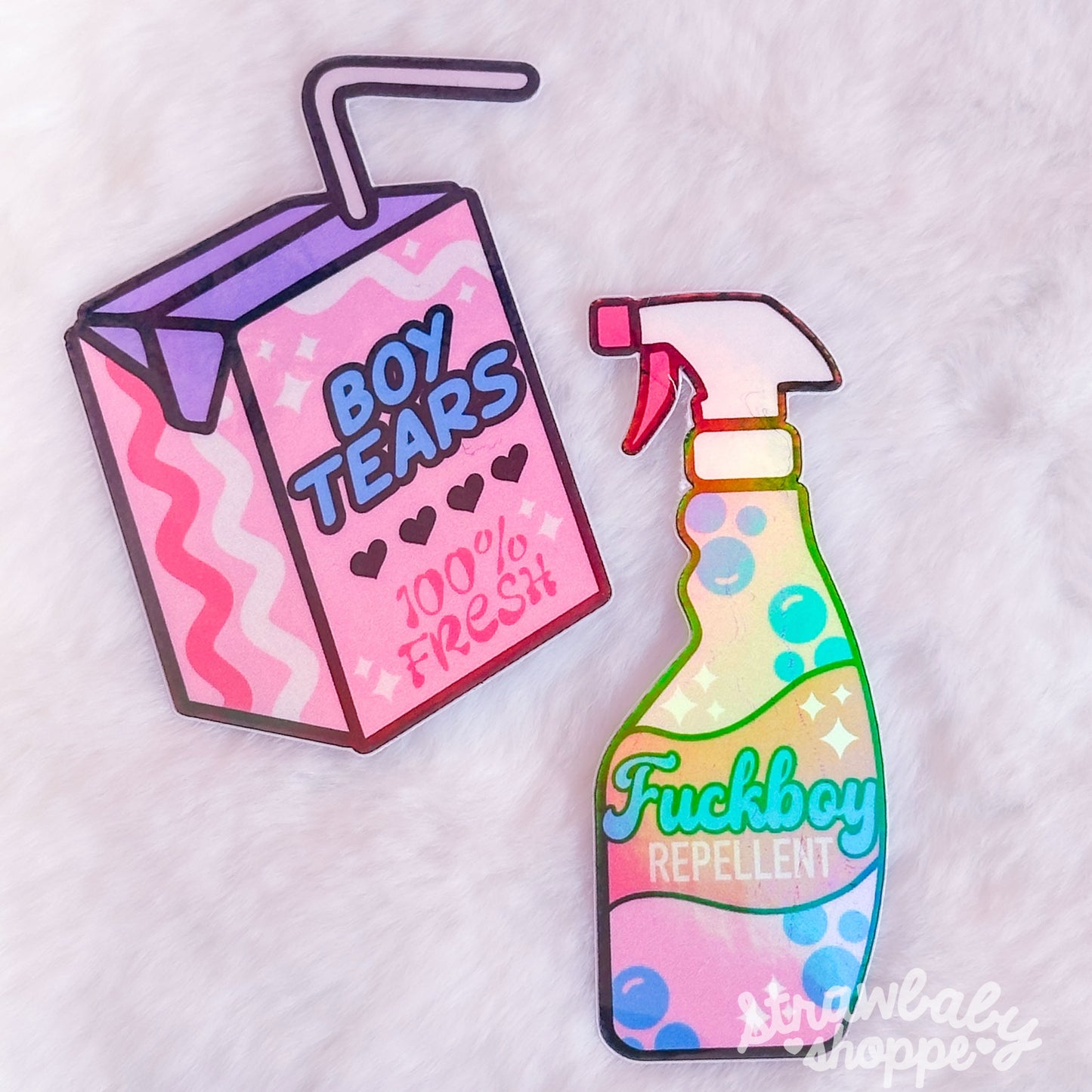 Boys Tears + F*Boy Spray Sticker Set - Die Cut Sticker Set - Handmade Holographic Sticker
