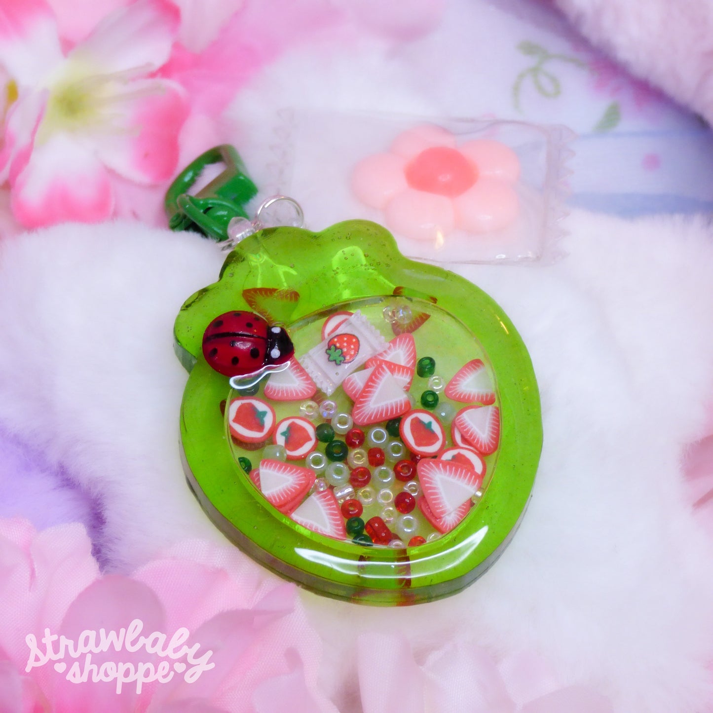 Ladybug on a Strawberry - Dry Shaker Charm