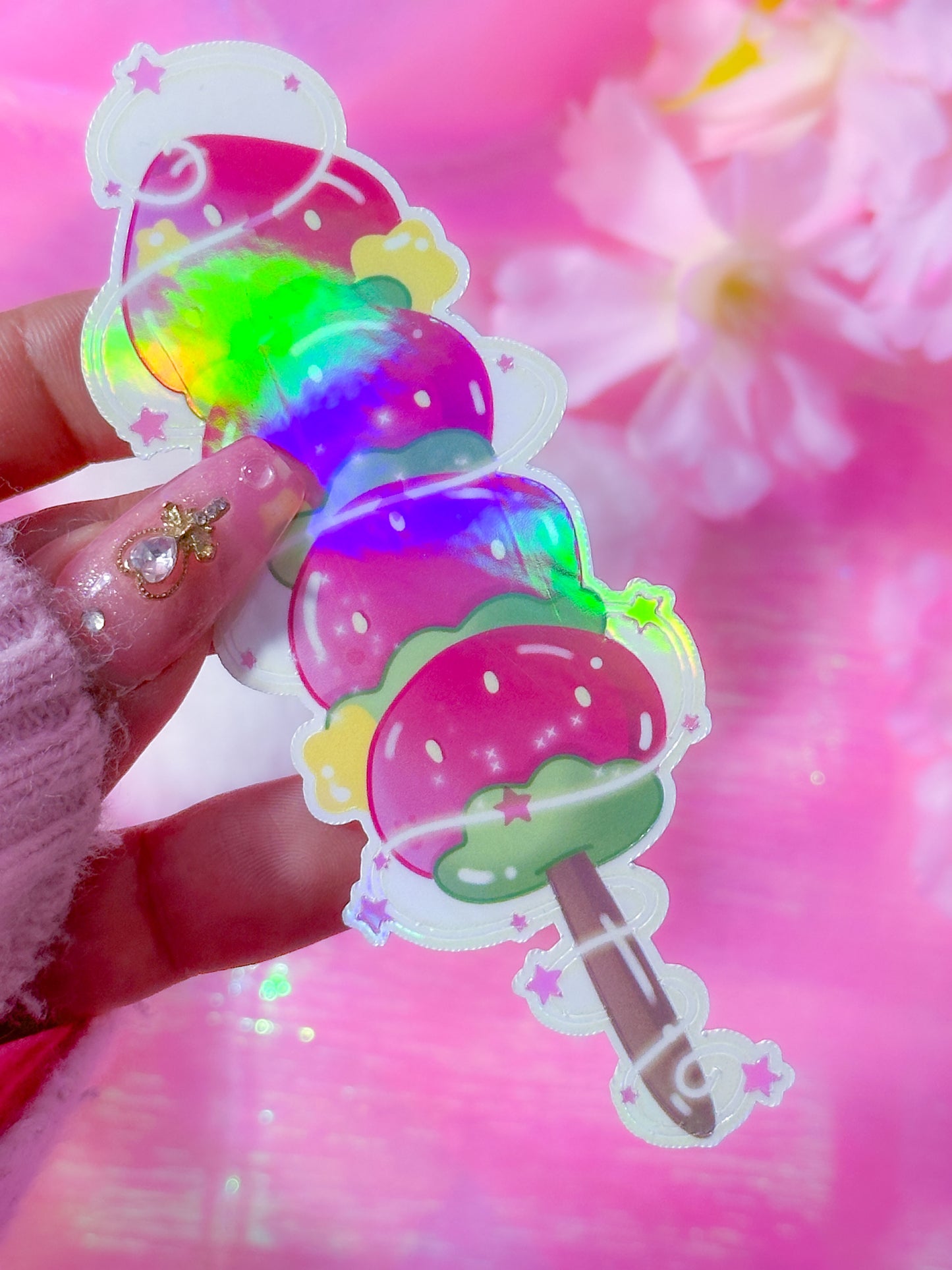 Cosmic Strawberry Dango - Holographic Rainbow Sticker
