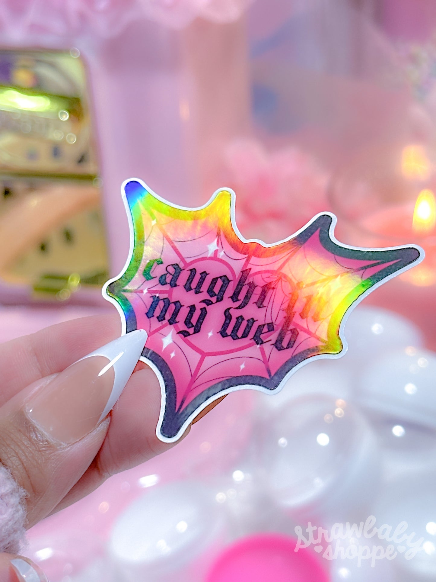 Caught In My Web - Handmade Holographic Sticker