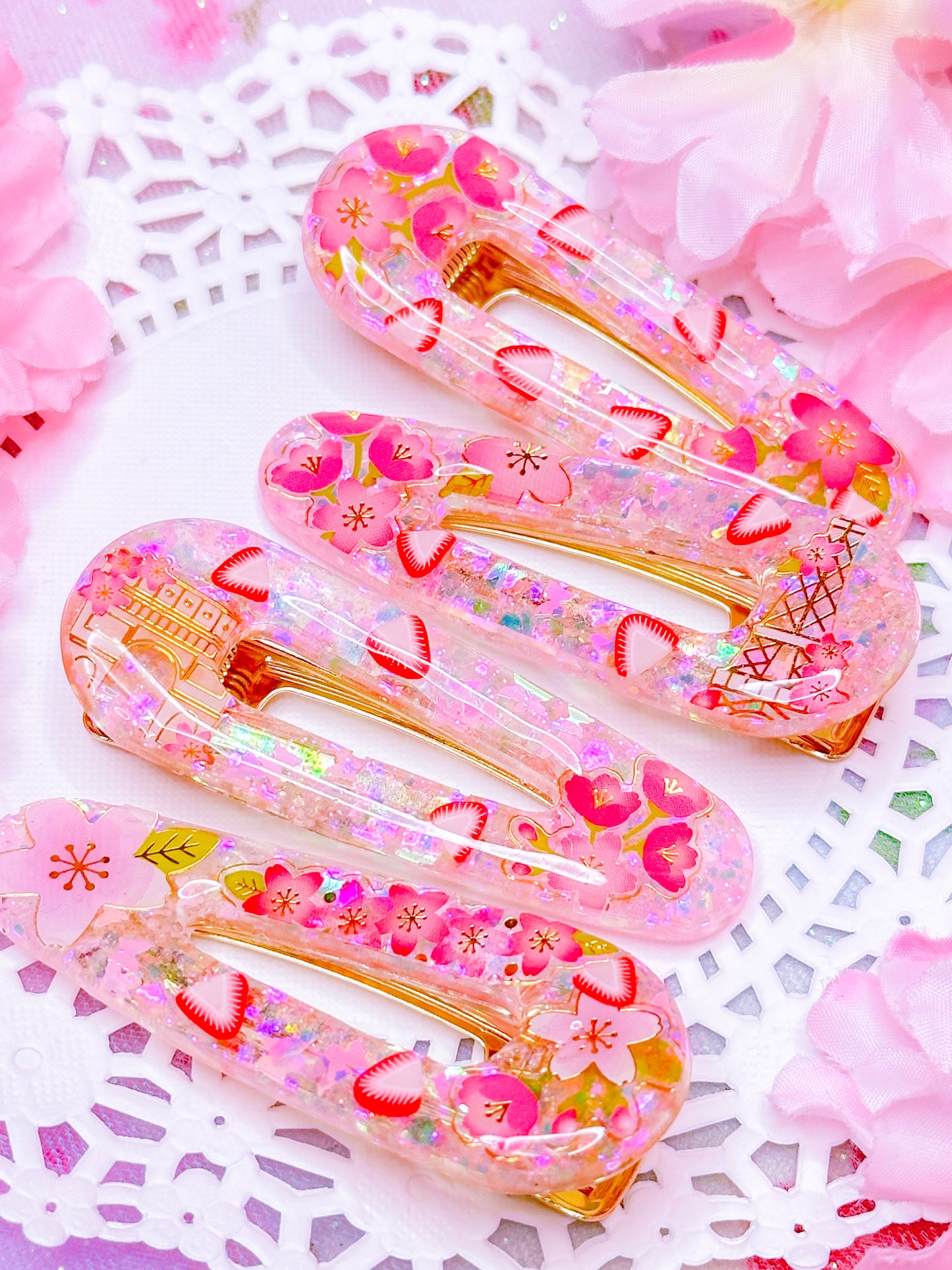 Strawberry Sakura Hair Clips