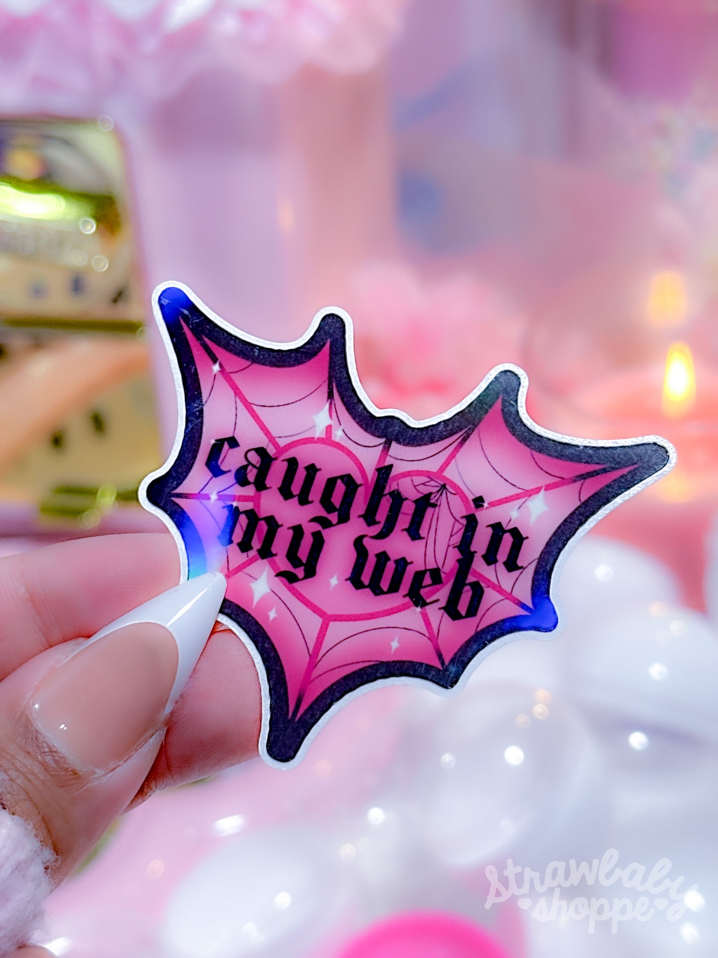 Caught In My Web - Handmade Holographic Sticker