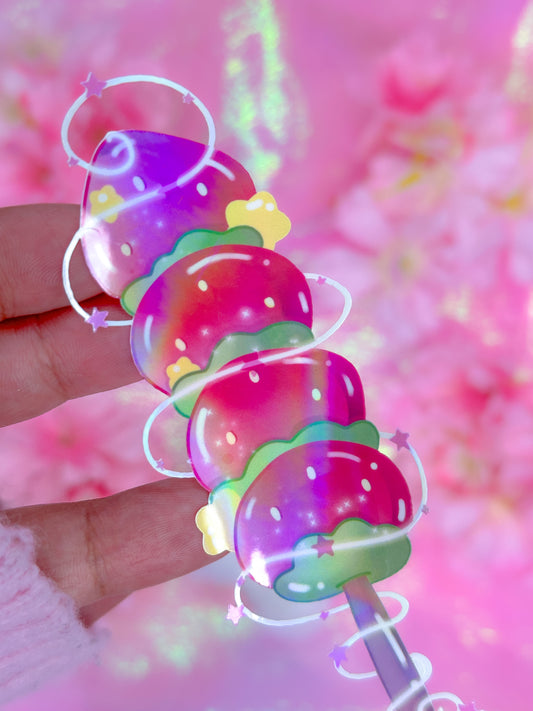 Cosmic Strawberry Dango - Holographic Rainbow Sticker