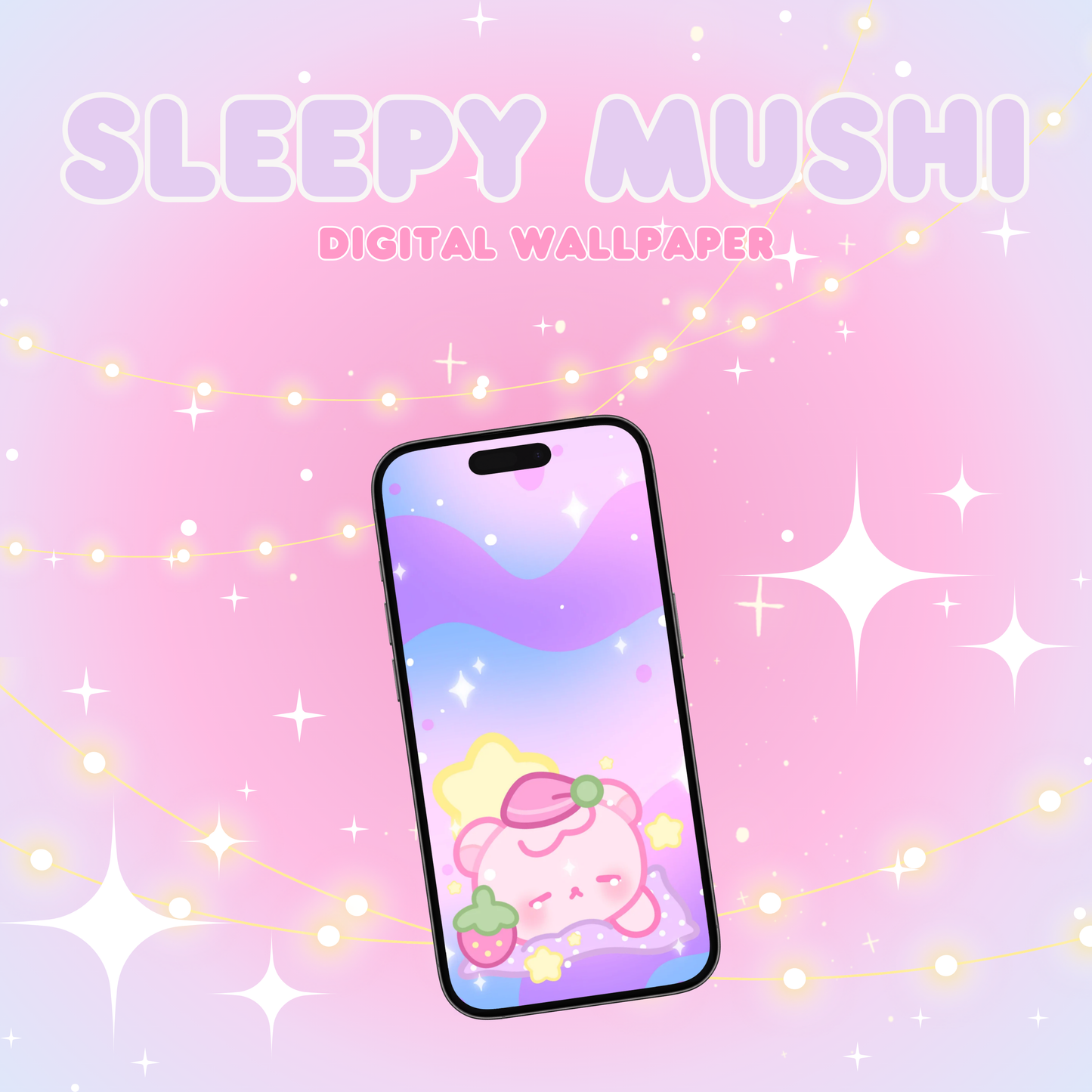 Sleepy Mushi - Kawaii Digital Wallpaper - 6th Strawbaby Anniversary