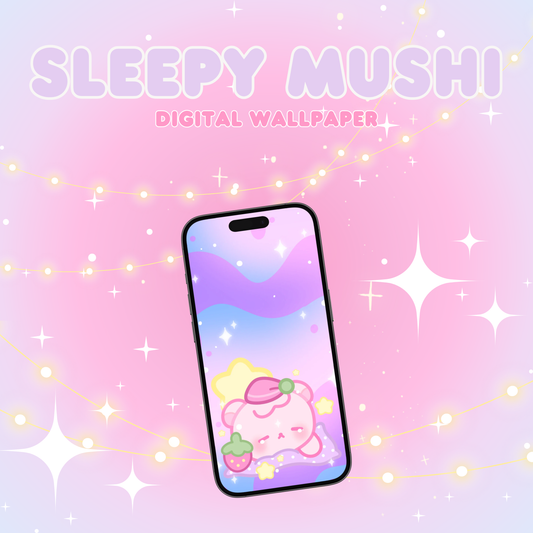Sleepy Mushi - Kawaii Digital Wallpaper - 6th Strawbaby Anniversary