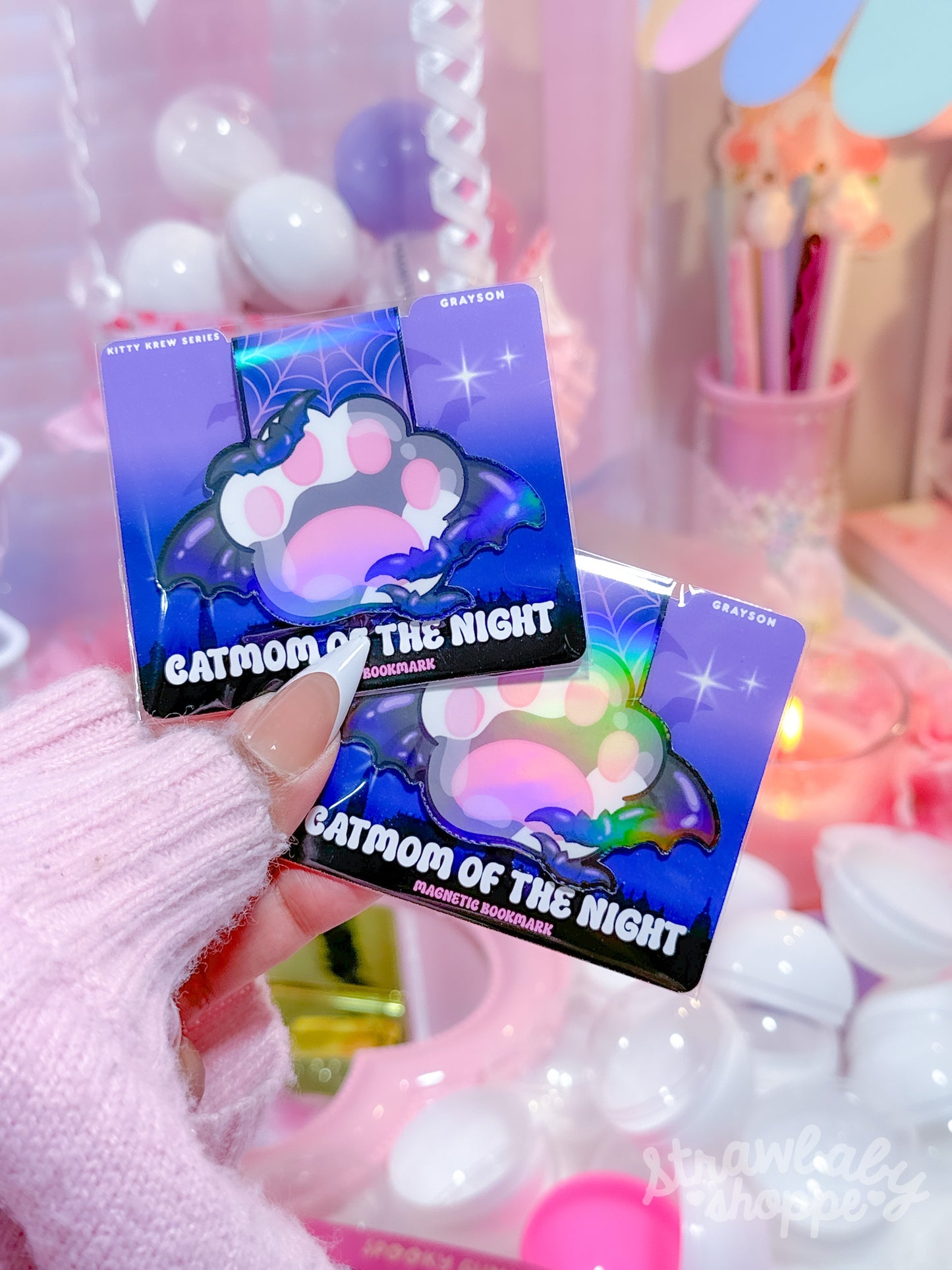 Catmom of The Night - Handmade Holographic Magnetic Bookmark - Kitty Krew Series