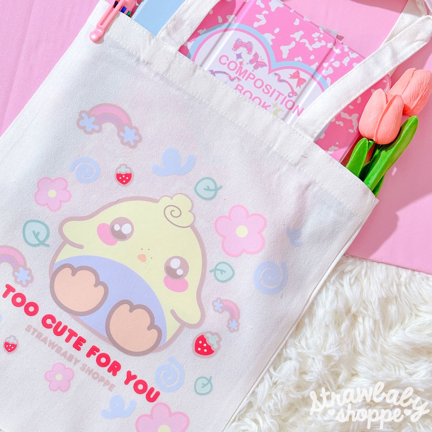 Too Cute for You Tote Bag - Kawaii Tote Bag - Bluu the Duck