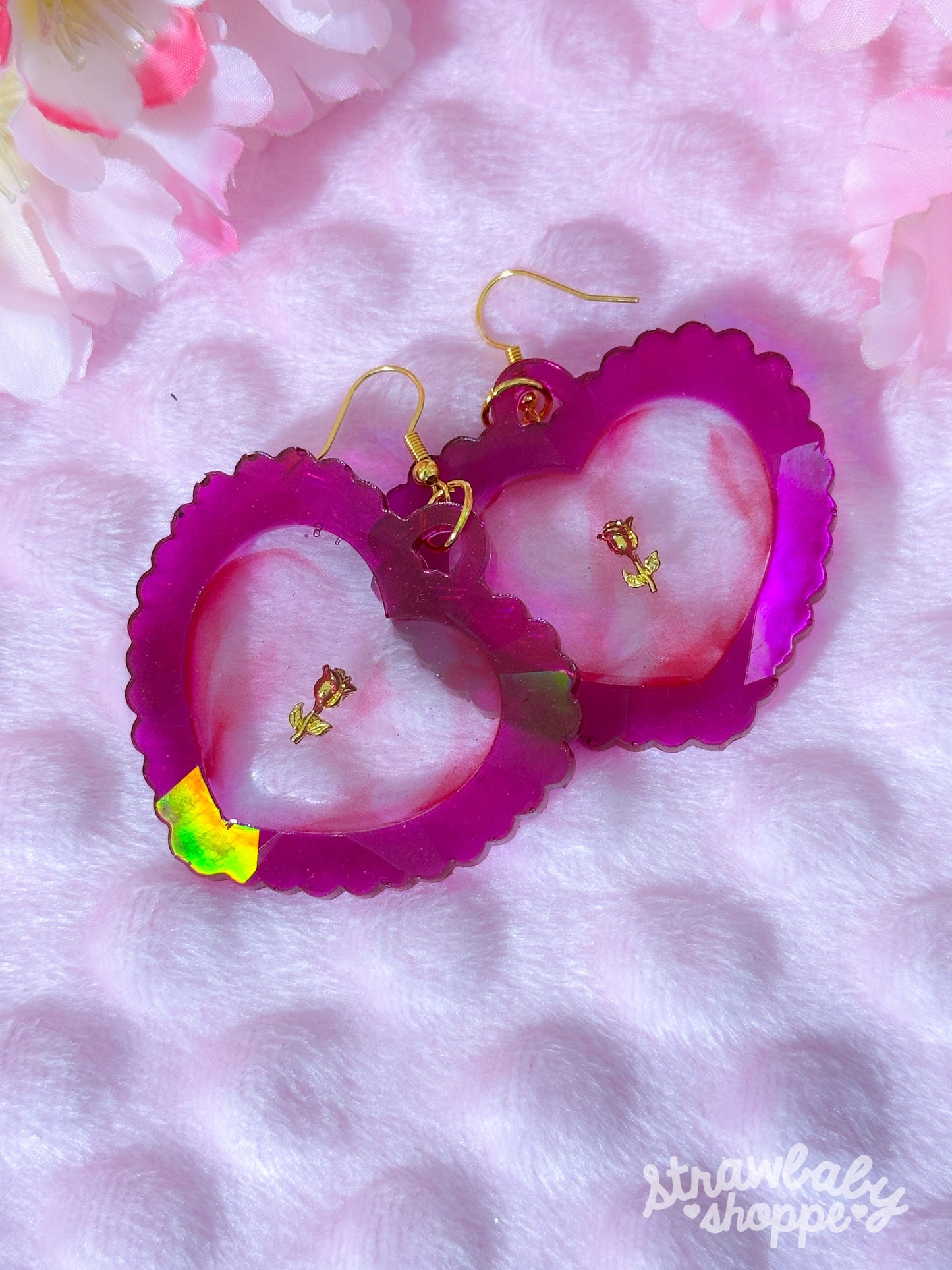 Encompassed - Large Dangly Holo Heart Earrings