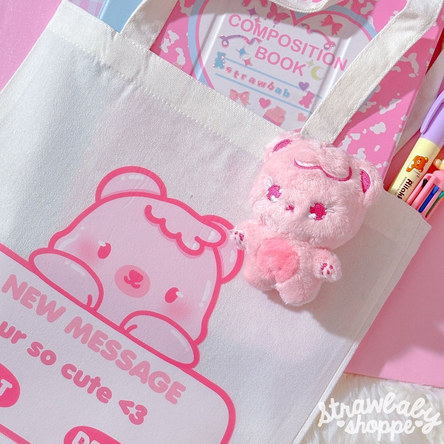 Text from Mushi Tote Bag - Kawaii Tote Bag - Mushi the Bear