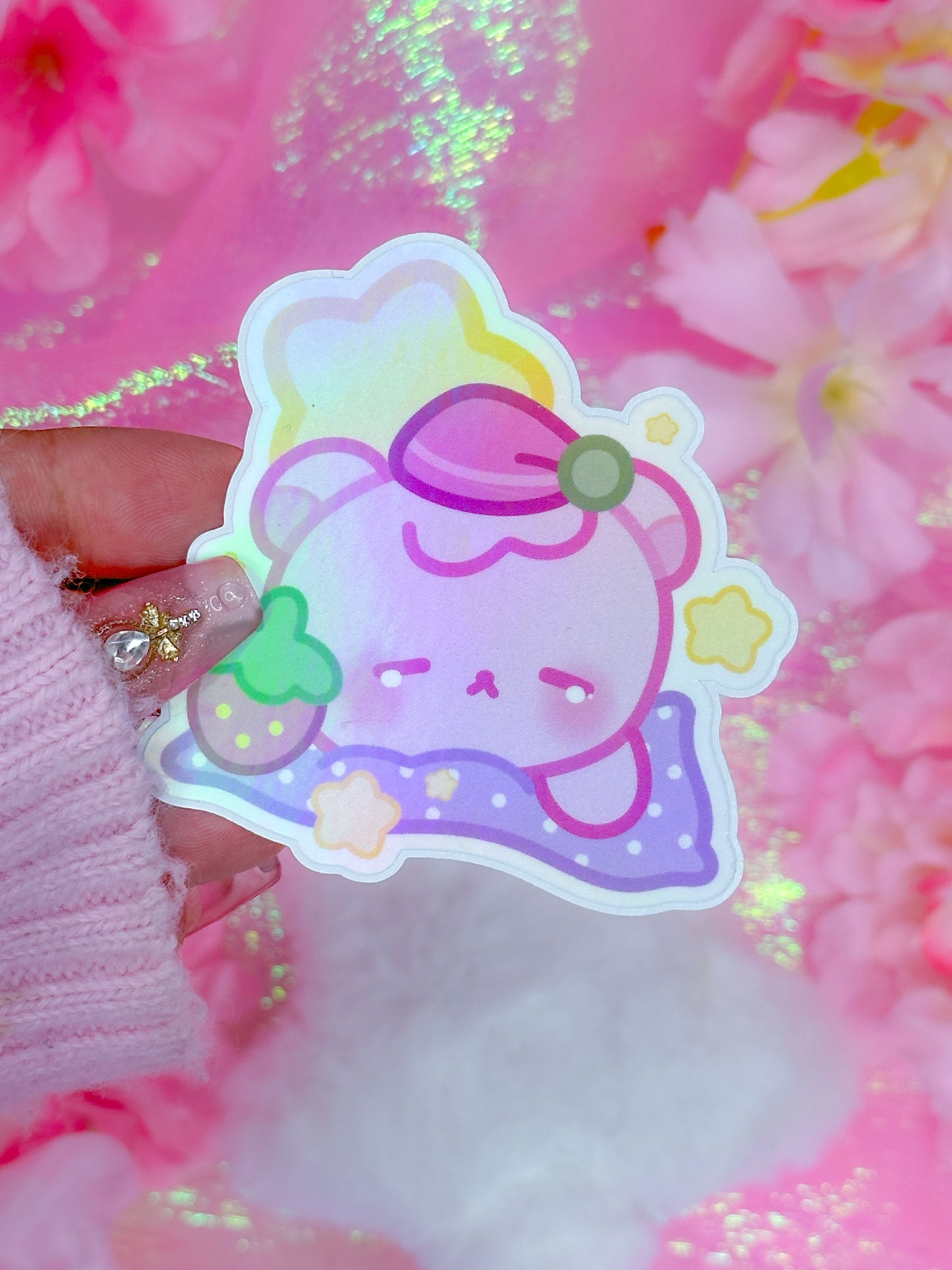 Sleepy Mushi - Holographic Rainbow Sticker