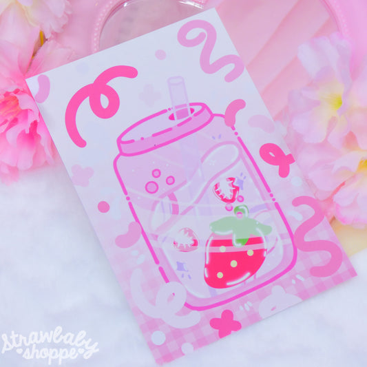 Pink Strawberry Drink - 4x6 Art Print