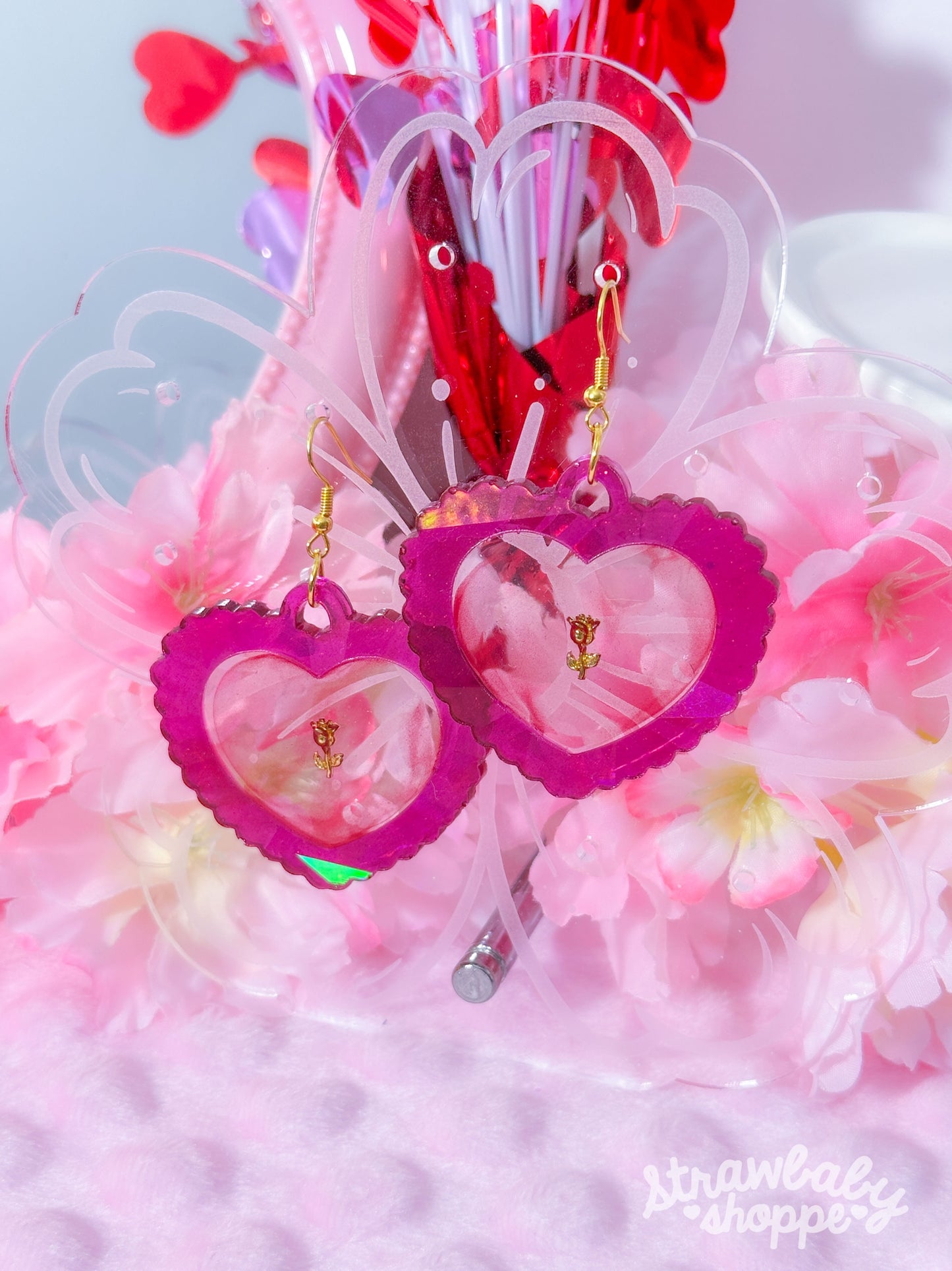 Encompassed - Large Dangly Holo Heart Earrings