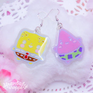 Spongebob & Patrick Earrings (Pastel Outline)