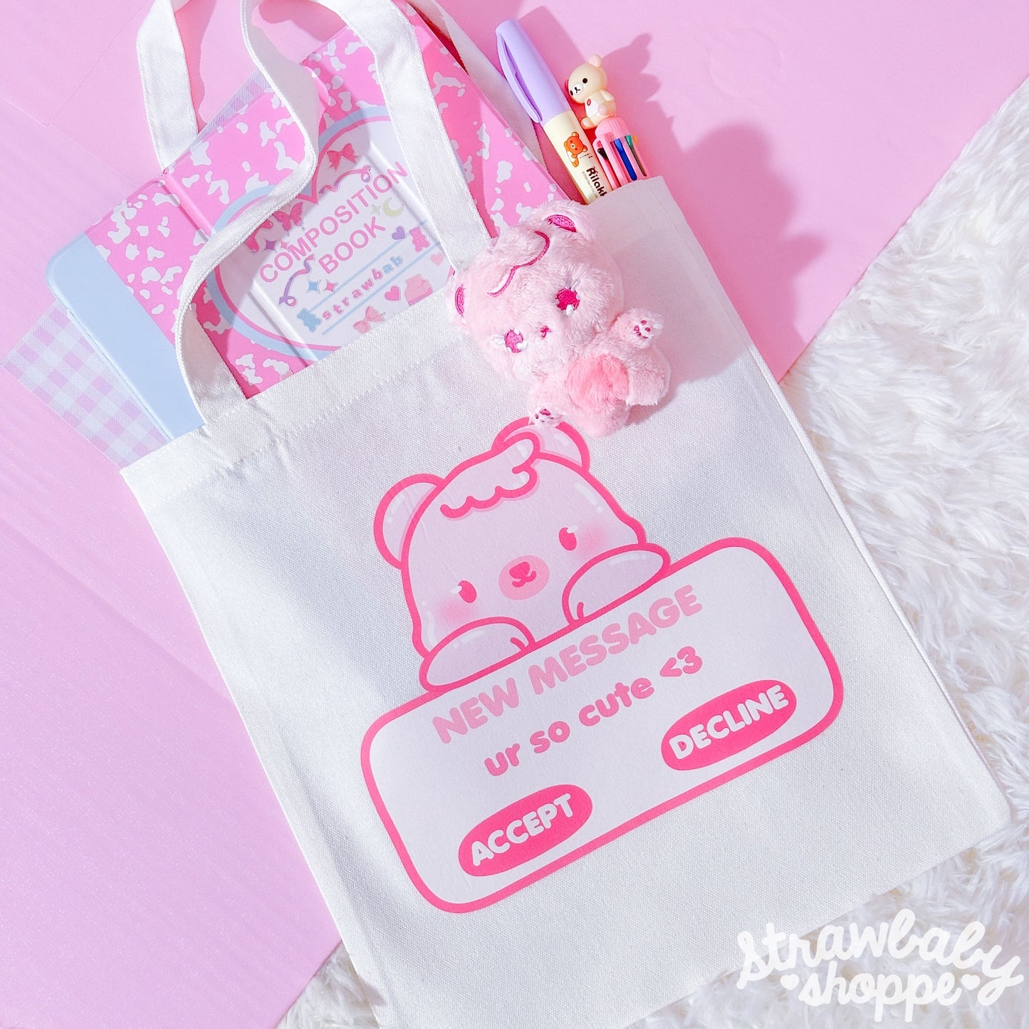 Text from Mushi Tote Bag - Kawaii Tote Bag - Mushi the Bear