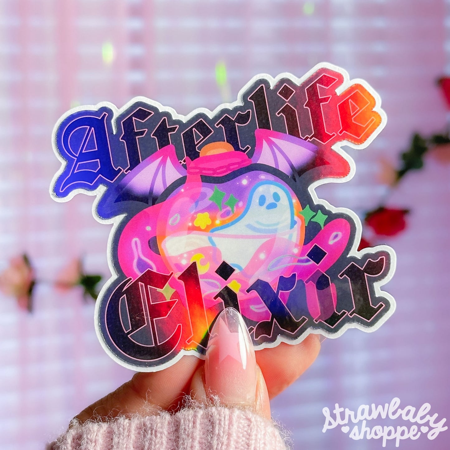 Afterlife Elixir Ghost Bottle Sticker - Die Cut Sticker - Handmade Holographic Sticker