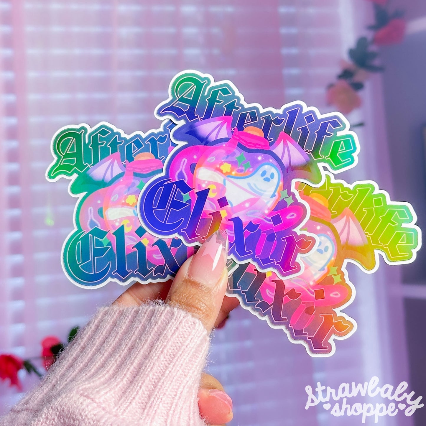 Afterlife Elixir Ghost Bottle Sticker - Die Cut Sticker - Handmade Holographic Sticker