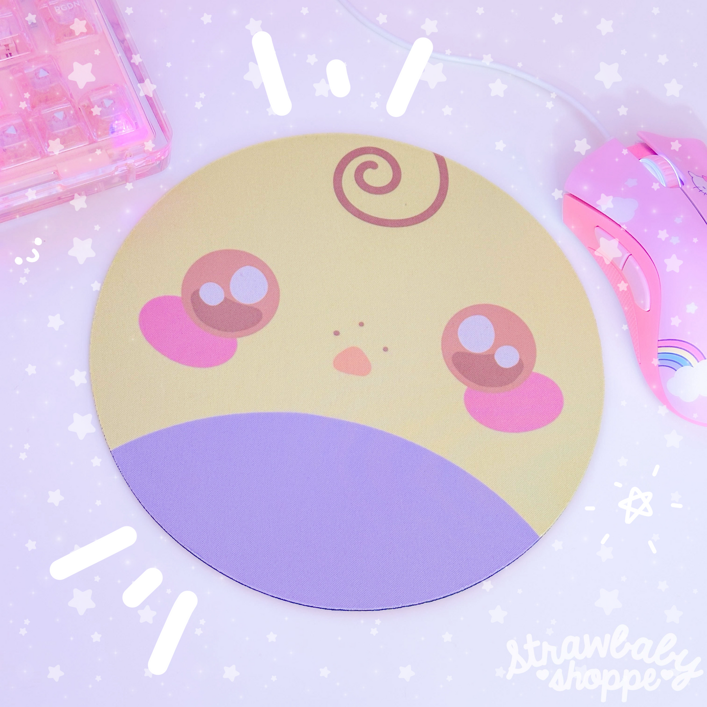 Baby Bluu's Face Mousemat - Handmade Desk Accessories - Circle Mouse Pad - Baby Bluu