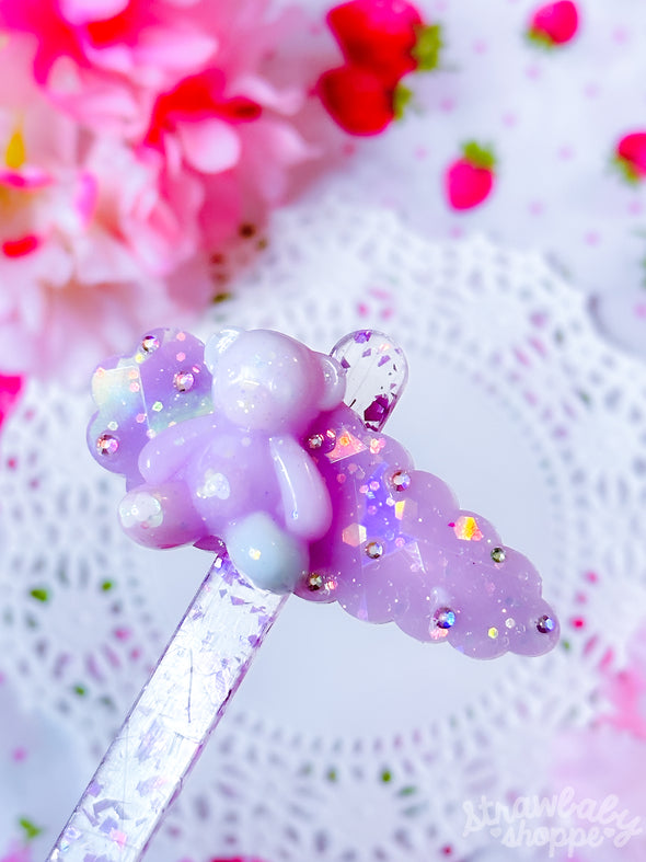 cotton candy bear - holo hair clip w glass gems
