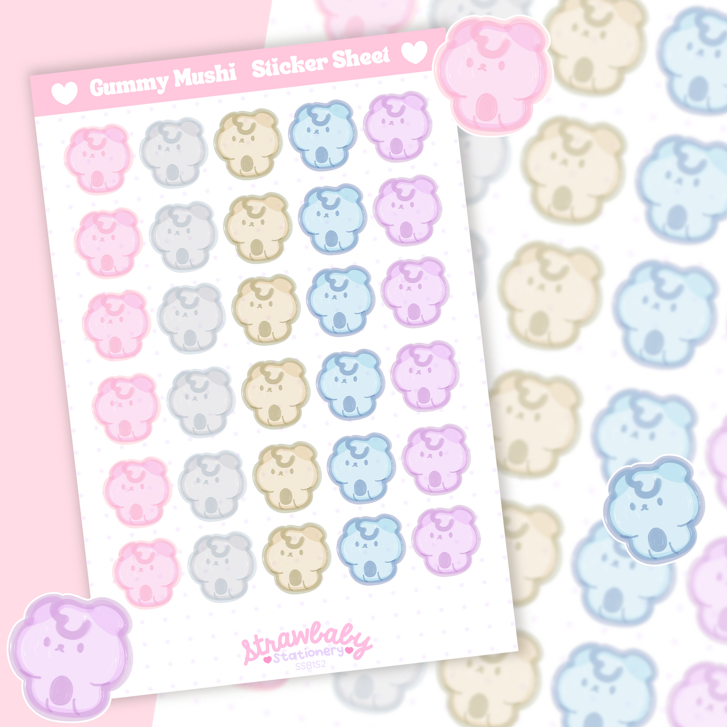 Gummy Mushi  Sticker Sheet - Kiss Cut